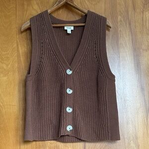 a.n.a Brown Ribbed V-Neck Button-Front Sweater Vest
